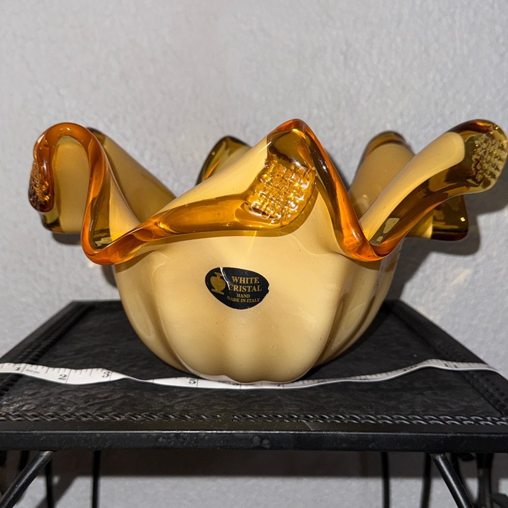 White Kristal Amber Murano white crystal bowl.